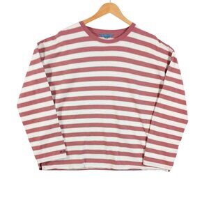 Beaufort & Blake, Long Sleeve Top, Crew Neck, Striped, Dusty Rose/White, Medium